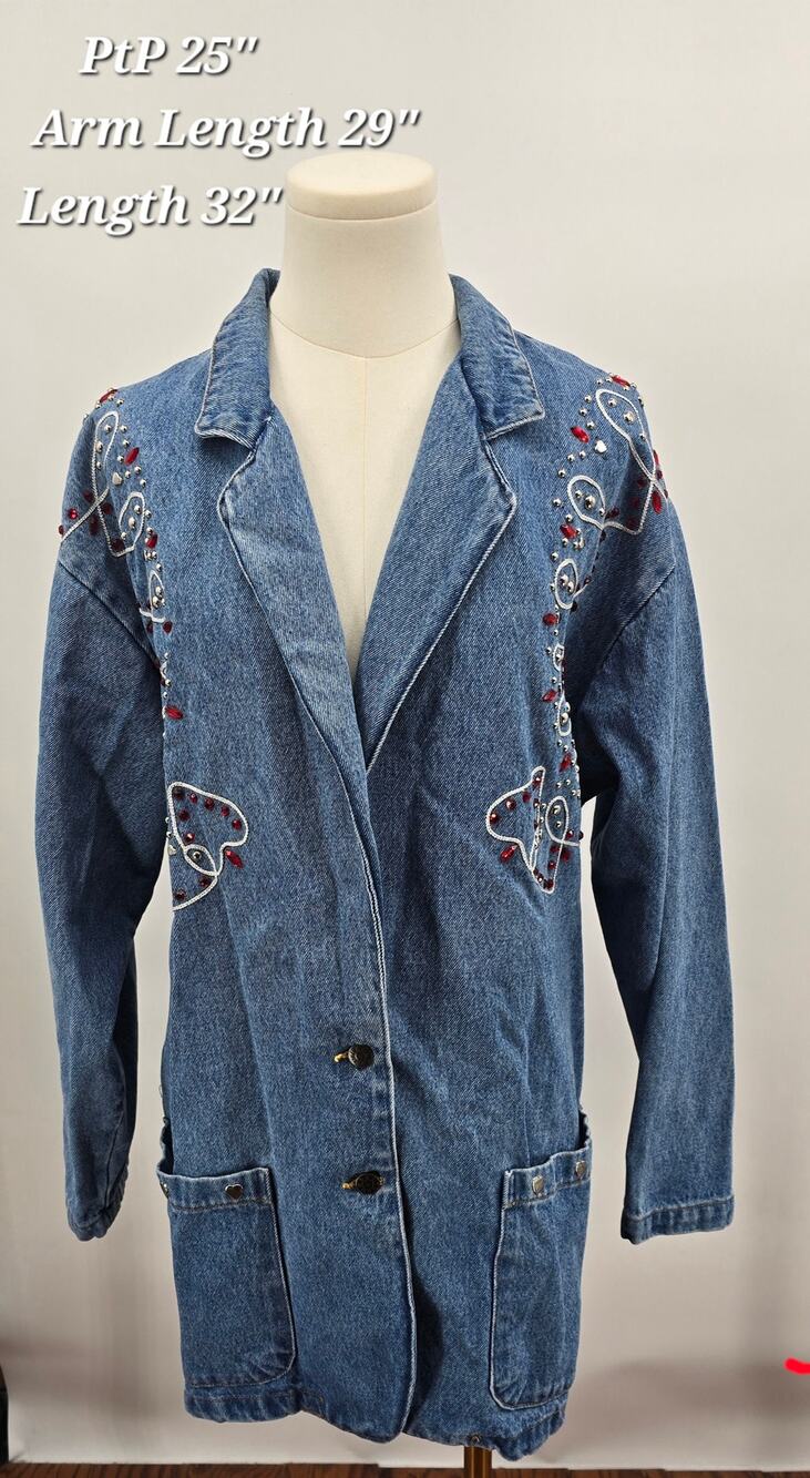 90s Vintage Western Retro Denim Rhinestone & Studded Jacket Sunbelt Sportswear‎